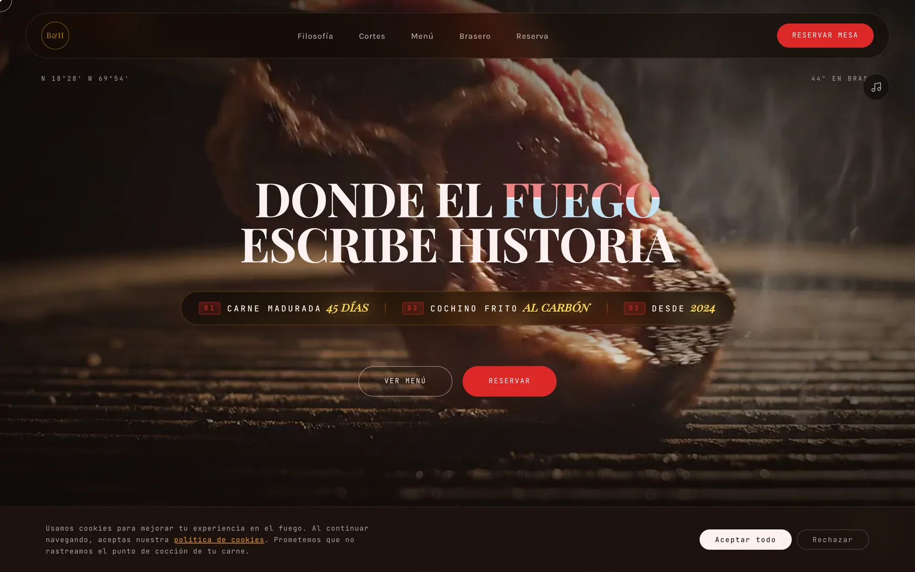 Brasa & Humo: sitio de la parrilla con carrusel de cortes y carta filtrable